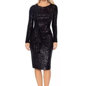 NEW ▶️ Xscape ◀️ Women's Long-Sleeve
Ruffle-Front Sequin Dress (Black, 8)